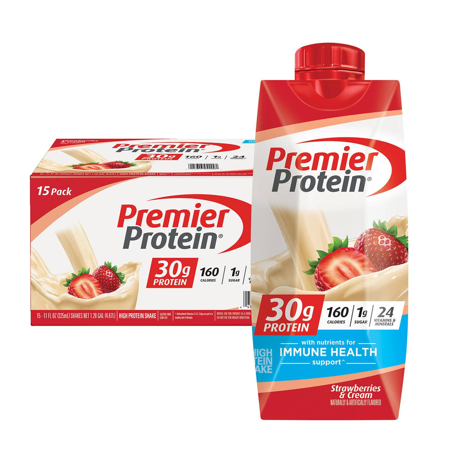 Premier Protein 30g High Protein Shake, Strawberries & Cream 11 fl. oz., 15 pk.